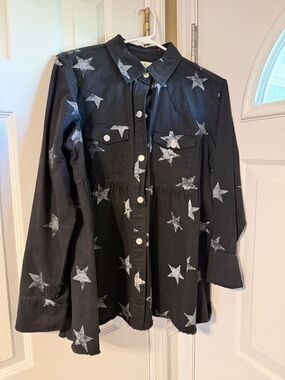 Black Star-Print Women's Button Jacket/shacket